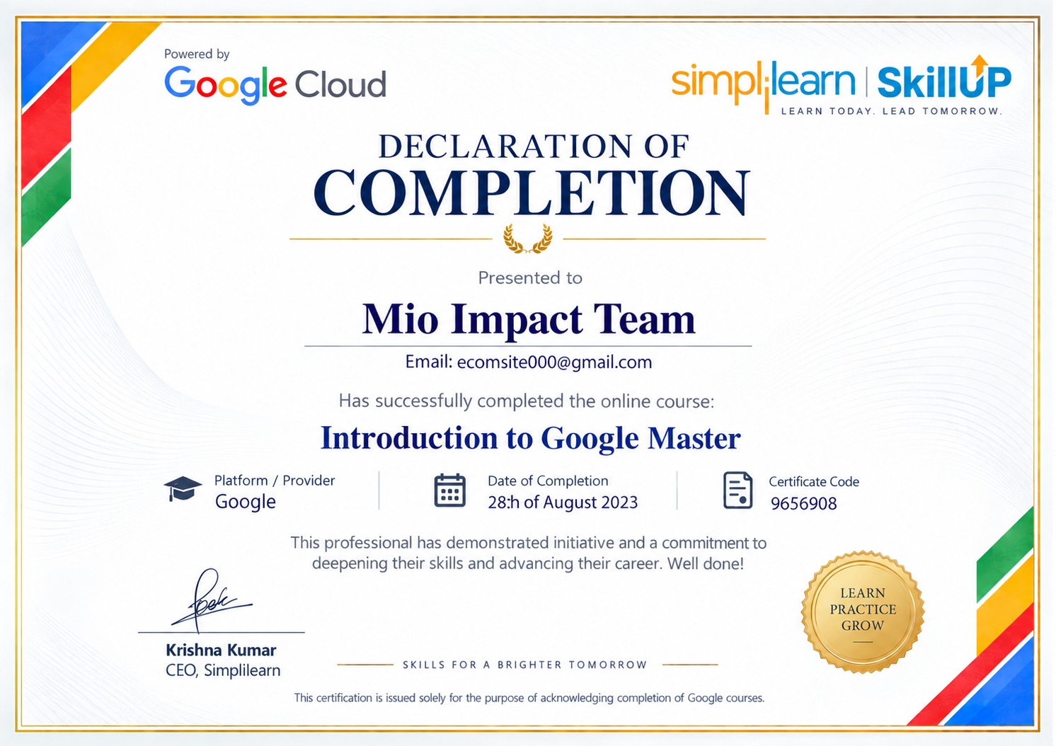 Google / Google Cloud Completion Certificate